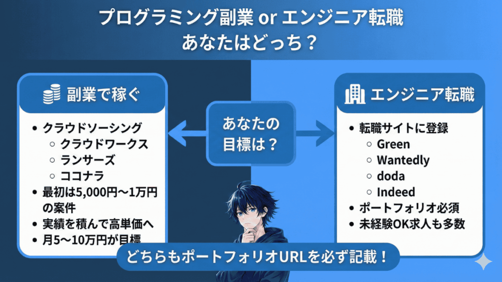 プログラミング副業またはエンジニア転職 あなたはどっち?