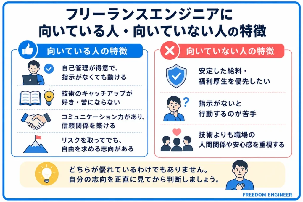 フリーランスエンジニアに向いている人・向いていない人の特徴