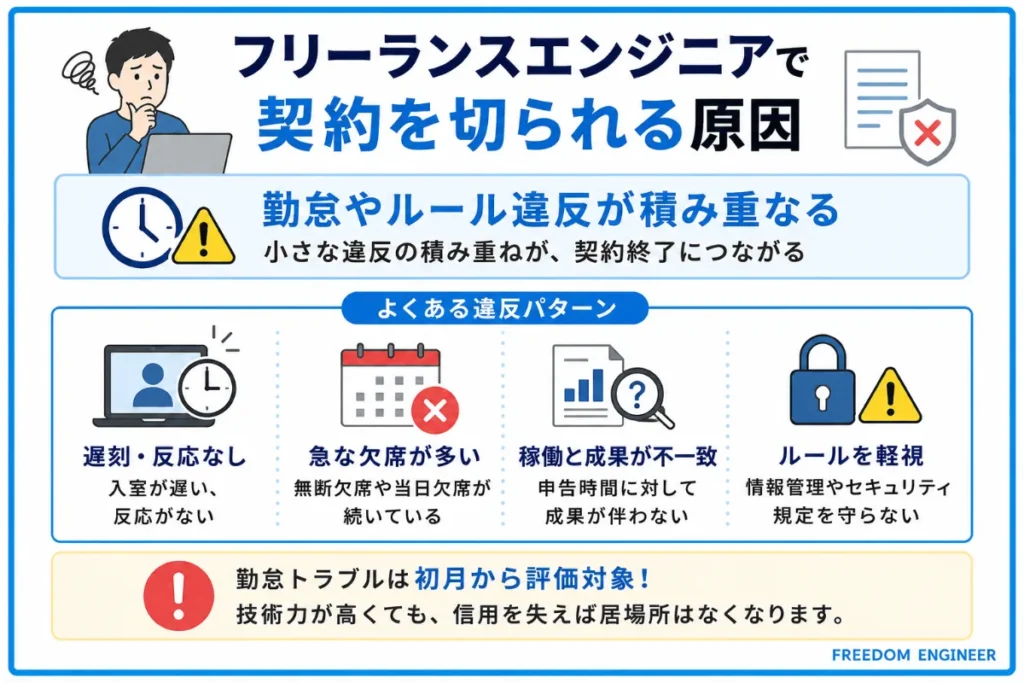 勤怠やルール違反が積み重なる