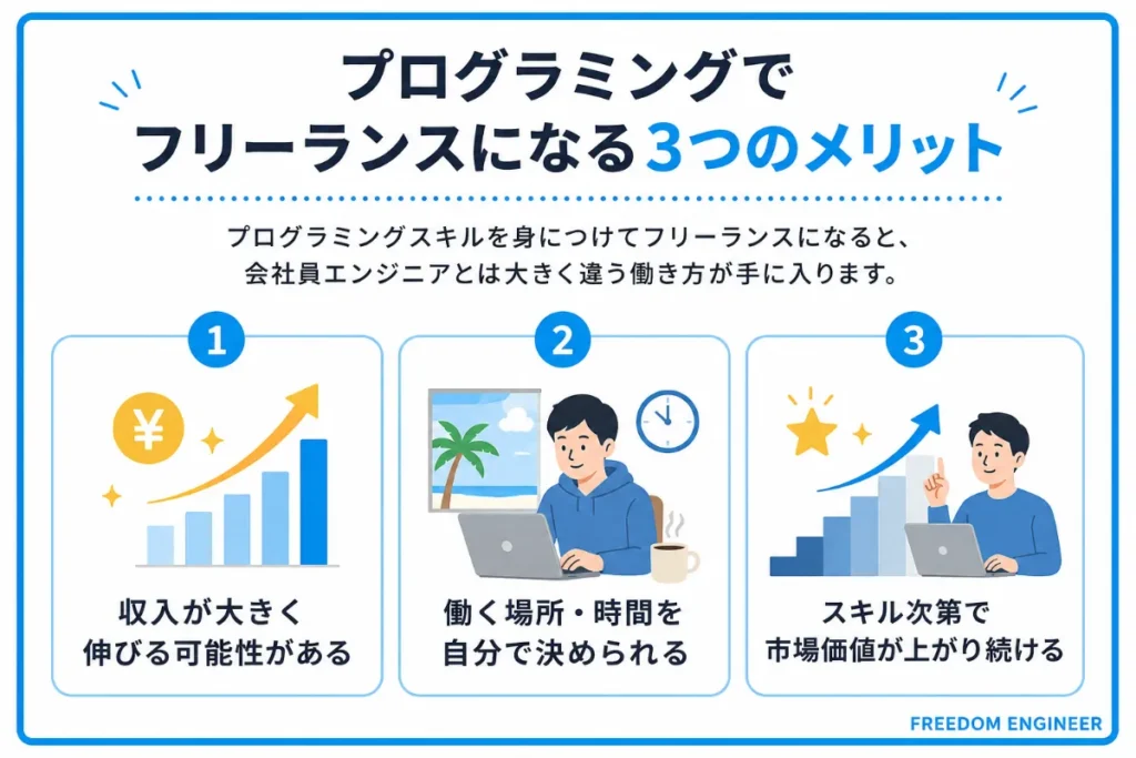 プログラミングでフリーランスになる3つのメリット