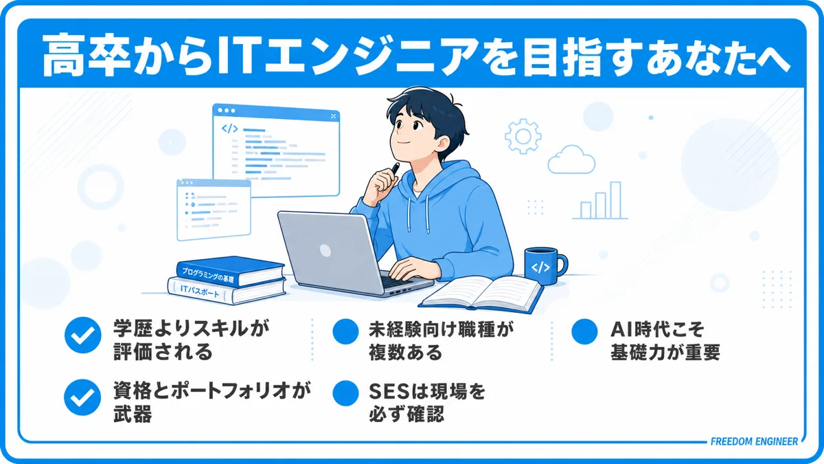 高卒からITエンジニアになる方法の全体まとめ図解