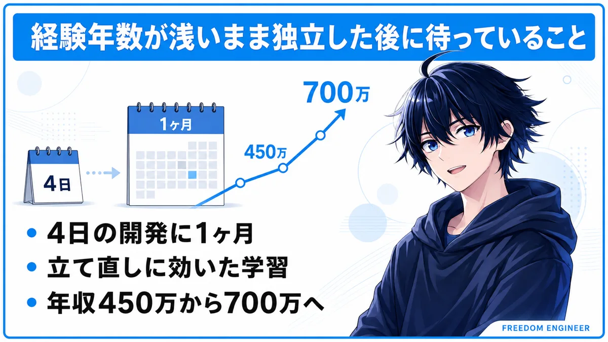 経験年数が浅いまま独立した後に起きたことを示した図解