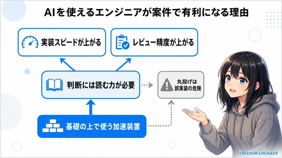 AIを使えるエンジニアが案件で有利になる理由を示した図