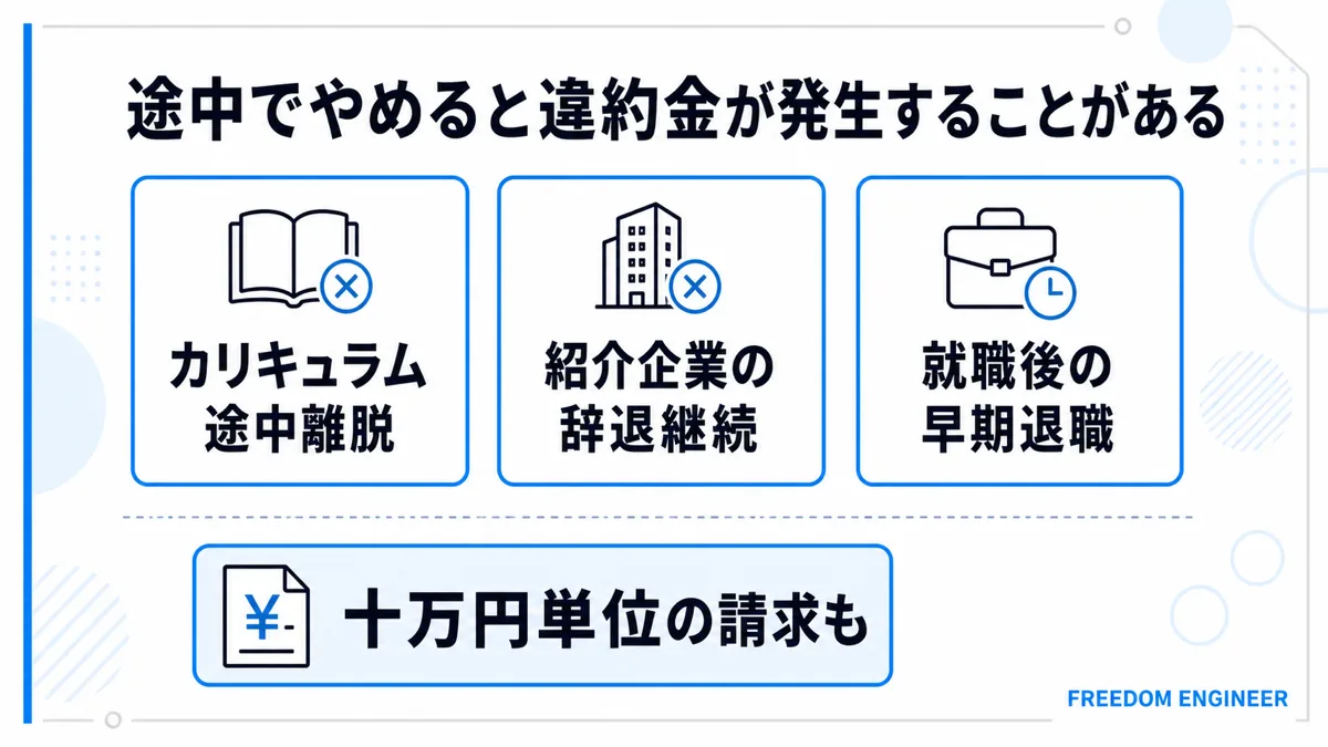 無料プログラミングスクールで違約金が発生するケース