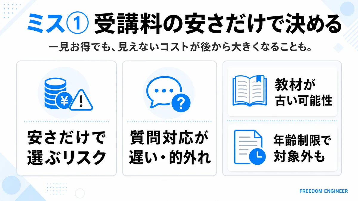 受講料の安さだけでスクールを選ぶリスク一覧