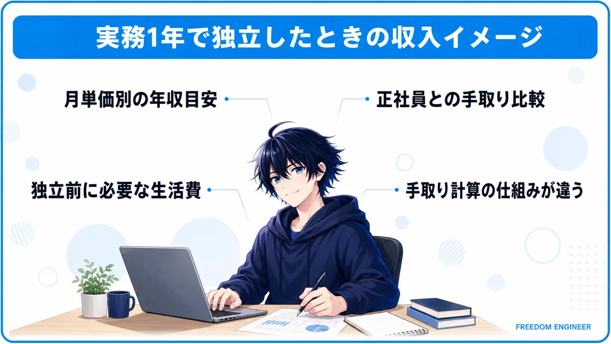 実務1年で独立した場合の収入イメージを整理した図
