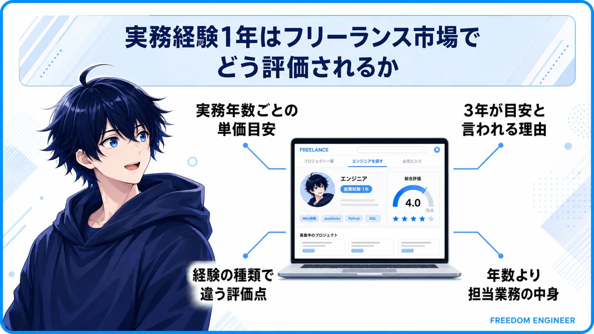 実務経験1年がフリーランス市場でどう評価されるかを整理した図
