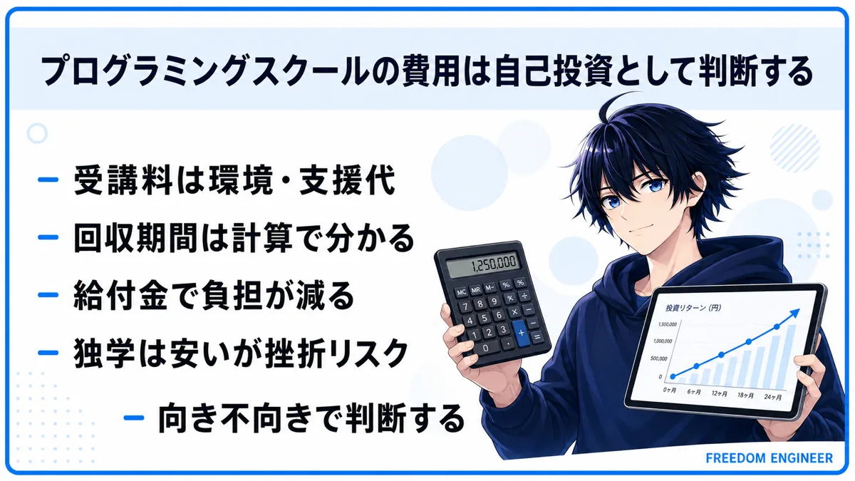 プログラミングスクール高すぎる 判断基準 回収期間 給付金まとめ