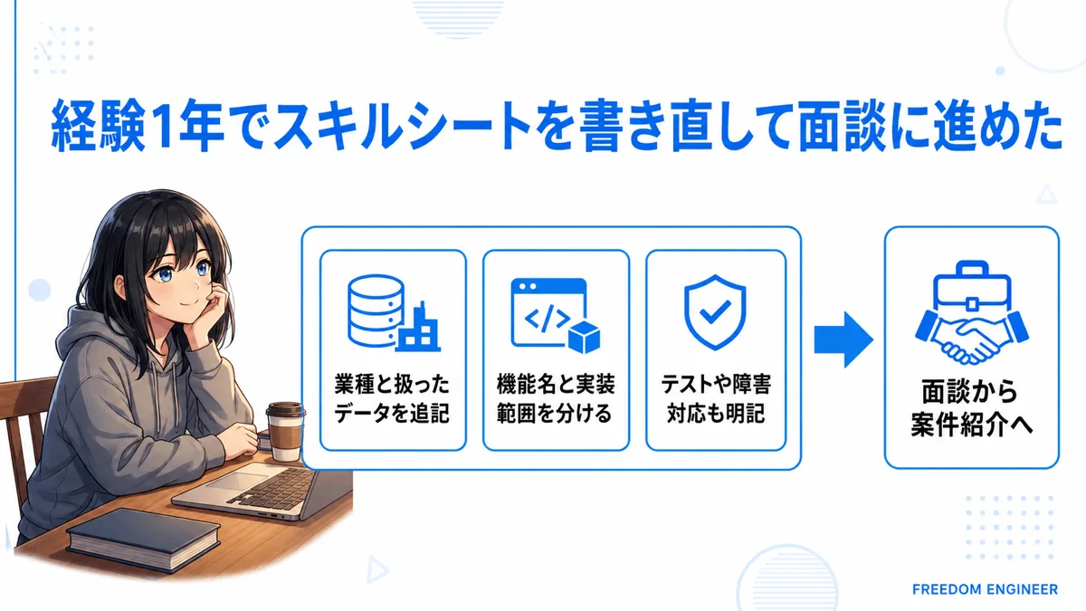 スキルシートを書き直して面談に進んだ改善内容の図解